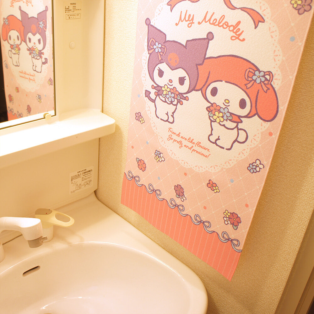 Sanrio My Melody Kuromi Pastel Flower Towel Tapestry 33x75 cm Made in Japan